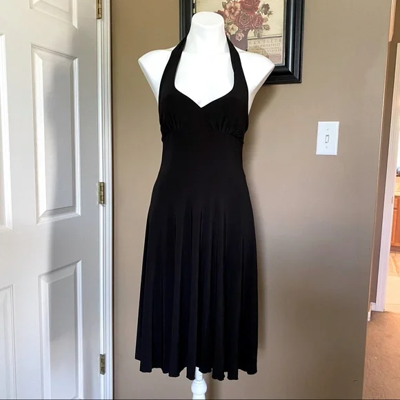 VENUS | Dresses | Vintage 8s Black Halter Dress Corset Back Flowy Stretch  Fabric | Poshmark